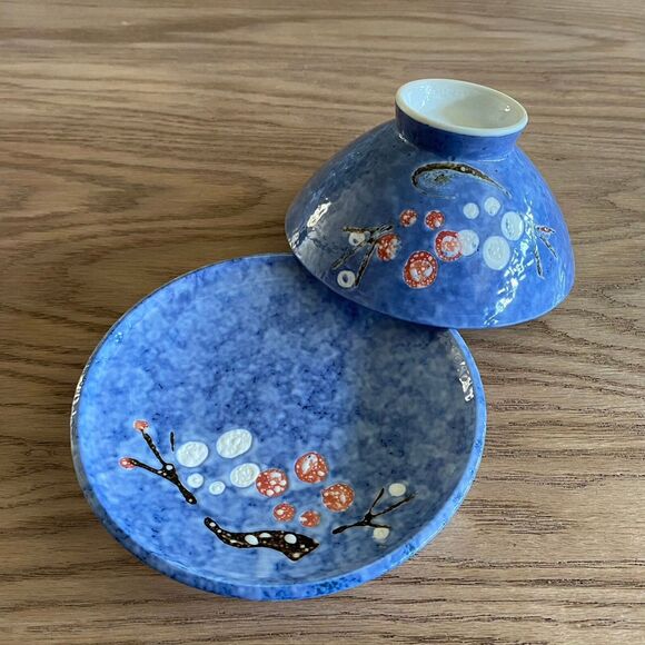 Asian bowl hand painted flowers footed bowl Japanese style. - Picture 7 of 10